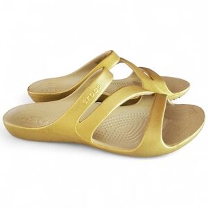 CROCS Kadee 11 Gold Metallic Strappy Lightweight Slide-On Sandals Women's SZ 5